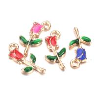 Zinklegierung Blume Anhänger, Rose, goldfarben plattiert, unisex & Emaille, keine, 9x18mm, ca. 50PCs/Tasche, verkauft von Tasche