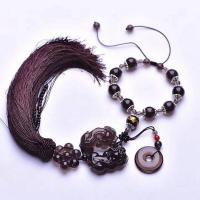 Hängende Ornamente, Obsidian, mit Knotenschnur & Polyester & Grauer Achat & Roter Achat & Glas & Natürlicher Quarz & Zinklegierung, Fabelhaft wildes Tier, silberfarben plattiert, unisex, gemischte Farben, 200mm, verkauft von PC