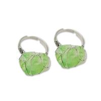 Anillo de dedo de latón de piedras preciosas, Fluorita, con metal, chapado en color de plata, Ajustable & para mujer, verde, 19-20, Vendido por UD