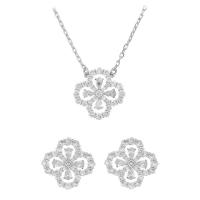 Cubic Zirconia Micro Pave Brass Jewelry Sets, Stud Earring & necklace, with 5cm extender chain, Four Leaf Clover, real gold plated, fashion jewelry & micro pave cubic zirconia & for woman 22mm cm 