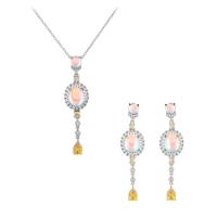 Cubic Zirconia Micro Pave Brass Jewelry Sets, earring & necklace, with 5cm extender chain, real gold plated, fashion jewelry & micro pave cubic zirconia & for woman, silver color cm 