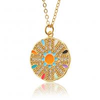 Cubic Zircon Micro Pave Brass Necklace, gold color plated, micro pave cubic zirconia & for woman & enamel 