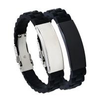 Bracelet de bijoux de silicone, avec Acier titane, longueur différente pour le choix & pour homme, plus de couleurs à choisir, 13mm Environ 8.85 pouce, Vendu par PC