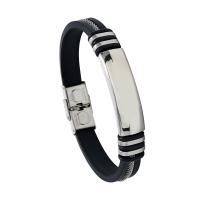 Joyería pulseras de silicona, Partículas de acero, con silicona, para hombre, Negro, 3mm, longitud:aproximado 8.26 Inch, Vendido por UD