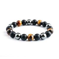 Abrazine Stone Bracelet, with Map Stone & Tiger Eye & for man, black Approx 8.26 Inch 