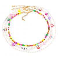 Collier de mode Multi couche, alliage de zinc, avec Plastique ABS perle & résine, Placage de couleur d'or, trois pièces & bijoux de mode & pour femme, multicolore cm, Vendu par fixé