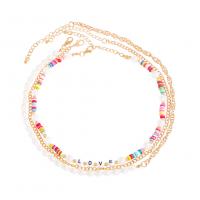 Collier de mode Multi couche, alliage de zinc, avec argile de polymère, Placage de couleur d'or, trois pièces & bijoux de mode & pour femme, multicolore .4-44.7 cm, Vendu par fixé