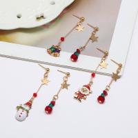 Pendientes de Navidad, aleación de zinc, chapado en color dorado, Diseño de Navidad & diferentes patrones para la opción & para mujer & esmalte, más colores para la opción, 6.5cm,4.8cm, Vendido por Par