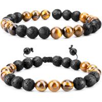 Edelstein Armbänder, Tigerauge, mit Lava & Nylonschnur, rund, handgemacht, Modeschmuck & unisex & verschiedene Stile für Wahl, gemischte Farben, 8mm, Länge:7-9.4 ZollInch, verkauft von PC