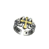 Plata de ley 925 Anillo de dedo Cuff, Cruces, pulido, Ajustable & para hombre & hueco, color original, Vendido por UD