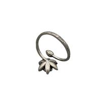 Plata de ley 925 Anillo de dedo Cuff, Flor, pulido, Ajustable & para mujer, color original, Vendido por UD