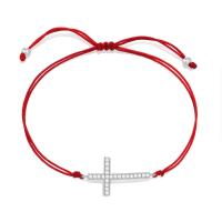 Zirkonia Zink-Legierung Armband, Terylen Schnur, mit Zinklegierung, Kreuz, plattiert, Einstellbar & unisex & Micro pave Zirkonia, keine, Länge:ca. 14-28 cm, verkauft von PC