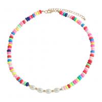 Collier de perles en plastique, alliage de zinc, avec Plastique ABS perle, Placage de couleur d'or, bijoux de mode & pour femme, multicolore, 8mm cm, Vendu par brin