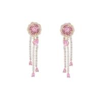 Moda flecos pendientes, metal, Flor, chapado en oro real, Joyería & micro arcilla de zirconia cúbica & para mujer, más colores para la opción, 18x66mm, Vendido por Par