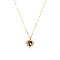 Collier de bijoux de titane, Acier titane, avec Alliage de cuivre, avec 1.96inch chaînes de rallonge, coeur, Placage de couleur d'or, pour femme & avec strass, plus de couleurs à choisir Environ 15.7 pouce, Vendu par PC