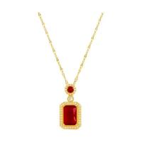 Collier de bijoux de titane, Acier titane, rectangle, Plaqué d'or 14K, Style coréen & pavé de micro zircon & pour femme, rouge corail Environ 16 pouce, Vendu par PC