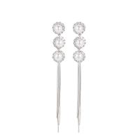 Fashion Fringe Earrings, Messing, mit Natürliche kultivierte Süßwasserperlen, Platinfarbe platiniert, Micro pave Zirkonia & für Frau, 76x10mm, verkauft von Paar