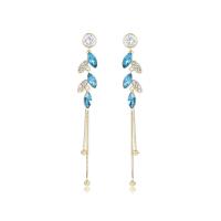 Moda flecos pendientes, metal, Hoja, chapado en oro real, Joyería & micro arcilla de zirconia cúbica & para mujer & esmalte, más colores para la opción, 9x72mm, Vendido por Par