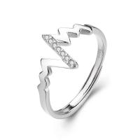 Befestigter Zirkonia Sterlingsilber Fingerring, 925er Sterling Silber, platiniert, Einstellbar & Micro pave Zirkonia & für Frau, originale Farbe, 21mm, verkauft von PC