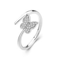 925er Sterling Silber Manschette Fingerring, Schmetterling, platiniert, Einstellbar & Micro pave Zirkonia & für Frau, originale Farbe, 19x10mm, verkauft von PC