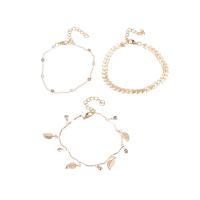 Pulseras para el Tobillo en Aleación de Zinc, con Perlas plásticas, chapado en color dorado, multicapa & para mujer, más colores para la opción, longitud:aproximado 7.5-8.5 Inch, Vendido por Set