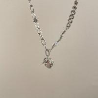 Collar de la joyería de titanio, Partículas de acero, con Perlas plásticas, Corazón, Estilo coreano & micro arcilla de zirconia cúbica & para mujer, color original, longitud:aproximado 17 Inch, Vendido por UD