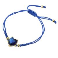 Cubic Zirconia Jewelry Bracelets, Brass, with Polyester Cord, gold color plated, Adjustable & dyed & micro pave cubic zirconia & for woman, blue Approx 9 Inch 