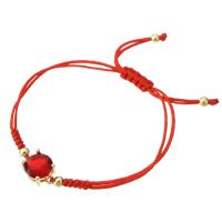 Cubic Zirconia Brass Bracelets, with Polyester Cord, gold color plated, Adjustable & dyed & micro pave cubic zirconia & for woman, red Approx 9 Inch 