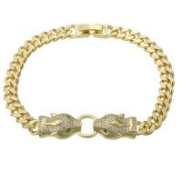 Cubic Zirconia Micro Pave Brass Bracelet, gold color plated, Unisex & micro pave cubic zirconia Approx 7.3 Inch 