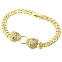 Cubic Zirconia Micro Pave Brass Bracelet, gold color plated, Unisex & micro pave cubic zirconia Approx 6.9 Inch 