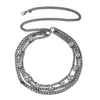 Zinklegierung Taillenkette, Vakuum-Ionen-Beschichtung, drei Schichten & Modeschmuck & für Frau & mit Strass, schwarz, Länge:55 cm, verkauft von PC