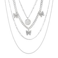 Collier de mode Multi couche, alliage de zinc, avec 7cm chaînes de rallonge, papillon, Placage de couleur platine, 4 pièces & bijoux de mode & pour femme & avec strass, argent cm, Vendu par fixé