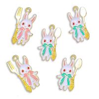 Zinc Alloy Enamel Pendants, Rabbit, gold color plated, Unisex Approx 