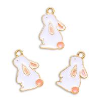 Zinc Alloy Enamel Pendants, Rabbit, gold color plated, Unisex, white Approx 