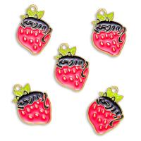 Zinc Alloy Enamel Pendants, Strawberry, gold color plated, Unisex, red Approx 