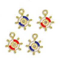 Zinc Alloy Enamel Pendants, Ship Wheel, gold color plated, Unisex & with rhinestone Approx 