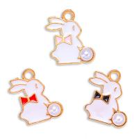 Zinc Alloy Enamel Pendants, with Plastic Pearl, Rabbit, gold color plated, Unisex Approx 