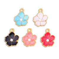 Zinc Alloy Enamel Pendants, with Plastic Pearl, Flower, gold color plated, Unisex Approx 