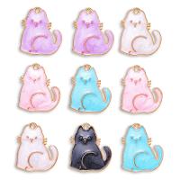 Zinc Alloy Enamel Pendants, Cat, gold color plated, Unisex Approx 