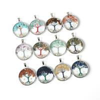 Gemstone Brass Pendants, with Brass, Tree, plated, DIY 