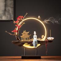 Incense Smoke Flow Backflow Holder Ceramic Incense Burner, Porcelain, handmade, for home and office & durable & with LED light & multifunctional 