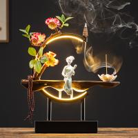 Incense Smoke Flow Backflow Holder Ceramic Incense Burner, Porcelain, handmade, for home and office & durable & with LED light & multifunctional 