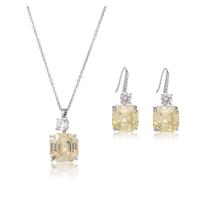 Cubic Zirconia Micro Pave Brass Jewelry Sets, earring & necklace, with 5cm extender chain, Cube, real gold plated, fashion jewelry & micro pave cubic zirconia & for woman, yellow  cm 