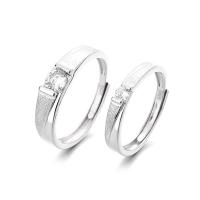 Anneaux Couple doigt, Argent sterling 925, poli, Réglable & pavé de micro zircon, couleur originale, Vendu par PC