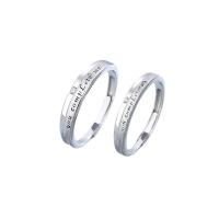 Anneaux Couple doigt, Argent sterling 925, poli, Réglable & pavé de micro zircon, couleur originale, Vendu par PC