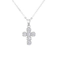 Zircon cubique Micro Pave collier en argent sterling, Argent sterling 925, croix, Placage de couleur argentée, pavé de micro zircon & pour femme, argent, 450mm, Vendu par PC