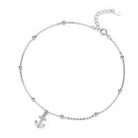 Tobillera de joyería de moda, Plata de ley 925, Ancla, chapado en color de plata, micro arcilla de zirconia cúbica & para mujer, plateado, 230mm, Vendido por UD