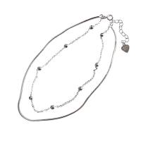 Plata de ley 925 pulsera tobillera, chapado en platina real, Doble capa & para mujer, color original, 240mm, Vendido por UD