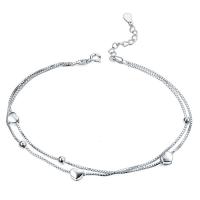 Plata de ley 925 pulsera tobillera, chapado en color de plata, Doble capa & para mujer, plateado, 240mm, Vendido por UD