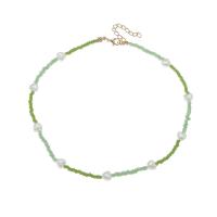 Petite perle en verre de collier 
, perles de rocaille en verre, avec perle de plastique, avec 1.96inch chaînes de rallonge, coeur, bijoux de mode & pour femme, vert Environ 15.5 pouce, Vendu par PC